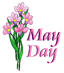 a may day greeting with pink flowers